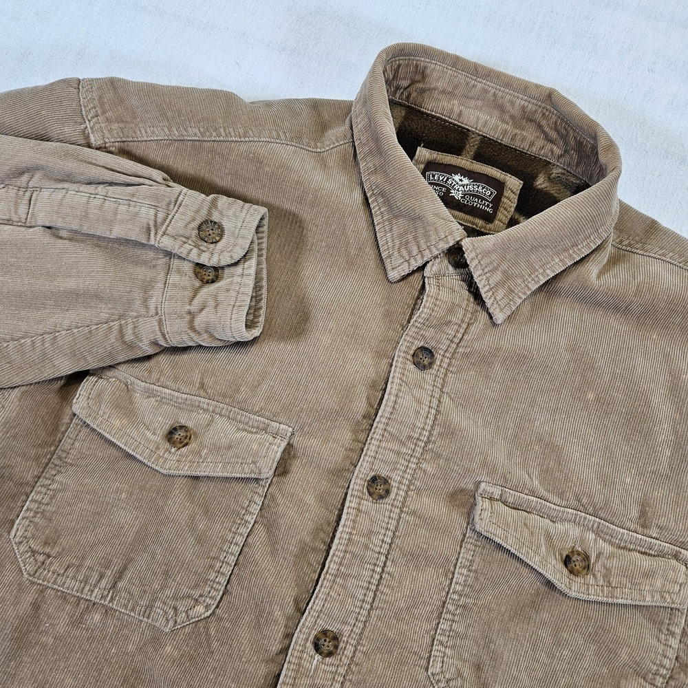 Levis Shirt Jacket Men XL Corduroy Vintage Y2K Brown Plaid Fleece Lined Workwear